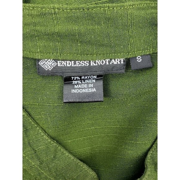 Endless Knot Art Jacket Womens Small Tibetan Goddess Print Tunic Green Linen - Picture 7 of 7